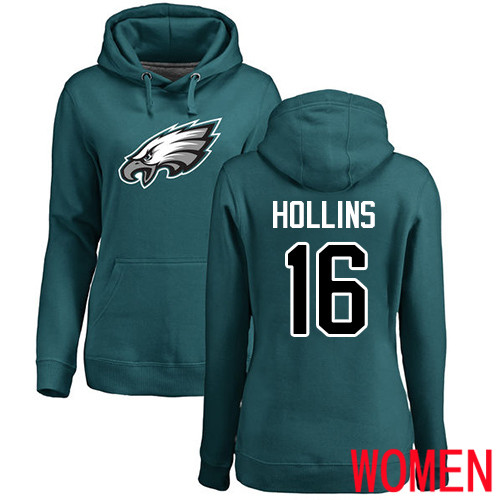 Women Philadelphia Eagles #16 Mack Hollins Green Name and Number Logo NFL Pullover Hoodie Sweatshirts->nfl t-shirts->Sports Accessory